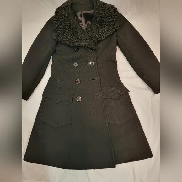 Vintage Union Made Penny Lane Princess Coat black wool and Astrakhan Collar - Picture 13 of 13